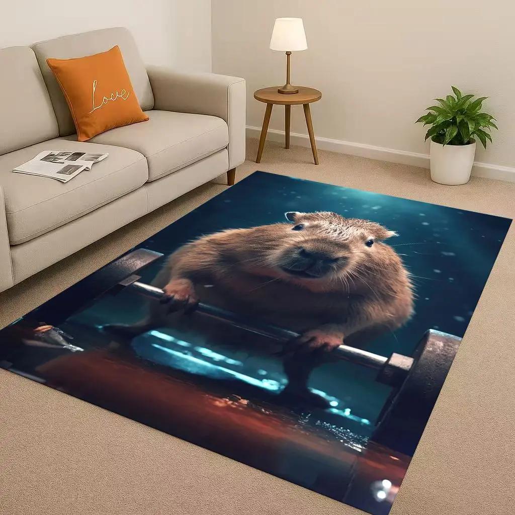 3D Cute Capybara Art Cartoon Living Room Non-Slip Area Rug Soft Carpet for Bedroom Playroom Sofa , Easy Clean Home Decor Doormat