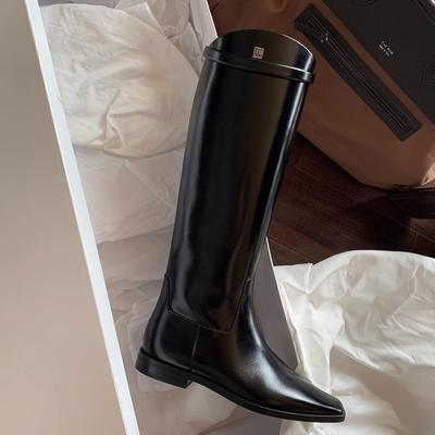 Туфли Квадратный Носок Кожа Коровья Узкий Ремень Пряжка До Колена Толстый Каблук Платформа Рыцарские Сапоги