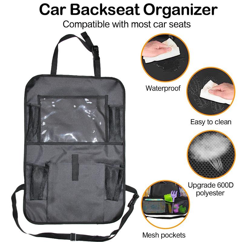 Car Seat Back Organizer with iPad Holder - Multi-Pocket Storage Bag
