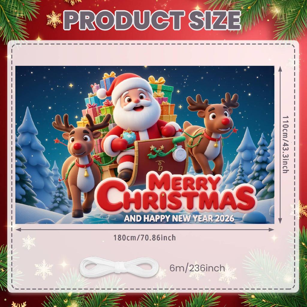 Holiday Banner Santa Claus Theme Santa Sleigh Backdrop Reindeer Backdrop Gift Box Decoration Christmas Tree Background