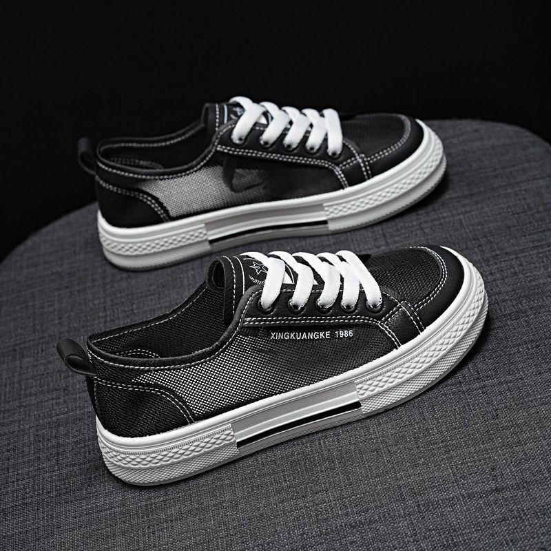 Canvas Shoes Women's Thick-Soled Biscuit Shape Shoes Spring and Summer New Versatile Heightened Muffin Mesh Breathable White Shoes