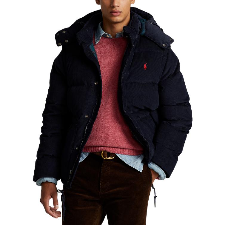 Polo Ralph Lauren FW22 Logo Embroidered Corduroy Detachable Hood Down Jacket Men Jacket Blue MNPOOTW16020891-410