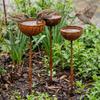 3-Tier Bowl Metal Bird Bath Vintage Weathered Long Stem Rain Collectors Decorative Garden Stake Rusty Bird Feeder Lawn Decor