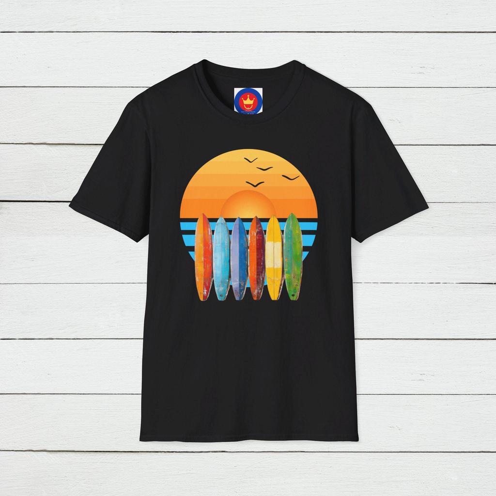 Sunset Surfboard Rainbow Graphic T-shirt