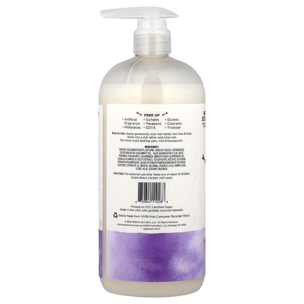 Kirk's 3-In-1 Head To Toe Nourishing Cleanser, Lavender & Vanilla, 32 Fl Oz (946 Ml)