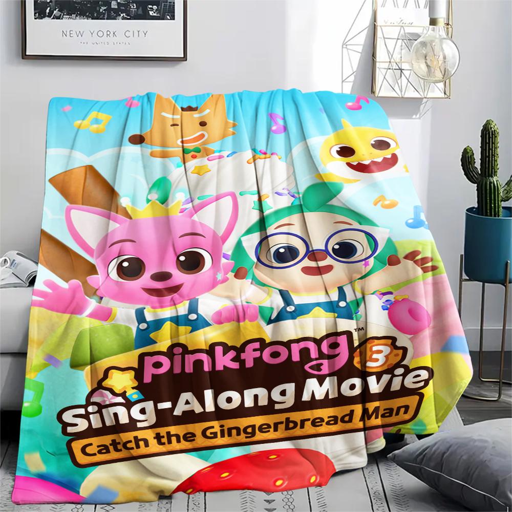1PC Pinkfong Print Flannel Blanket, High quality Comfortable for All Seasons, Home Decor, Warmth and Comfort, Perfect for Christmas Gifts110