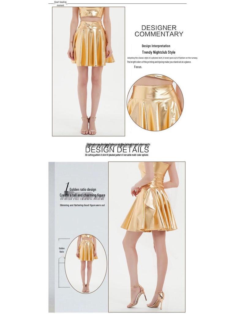 Женская металлическая плиссированная юбка для клубных выступлений