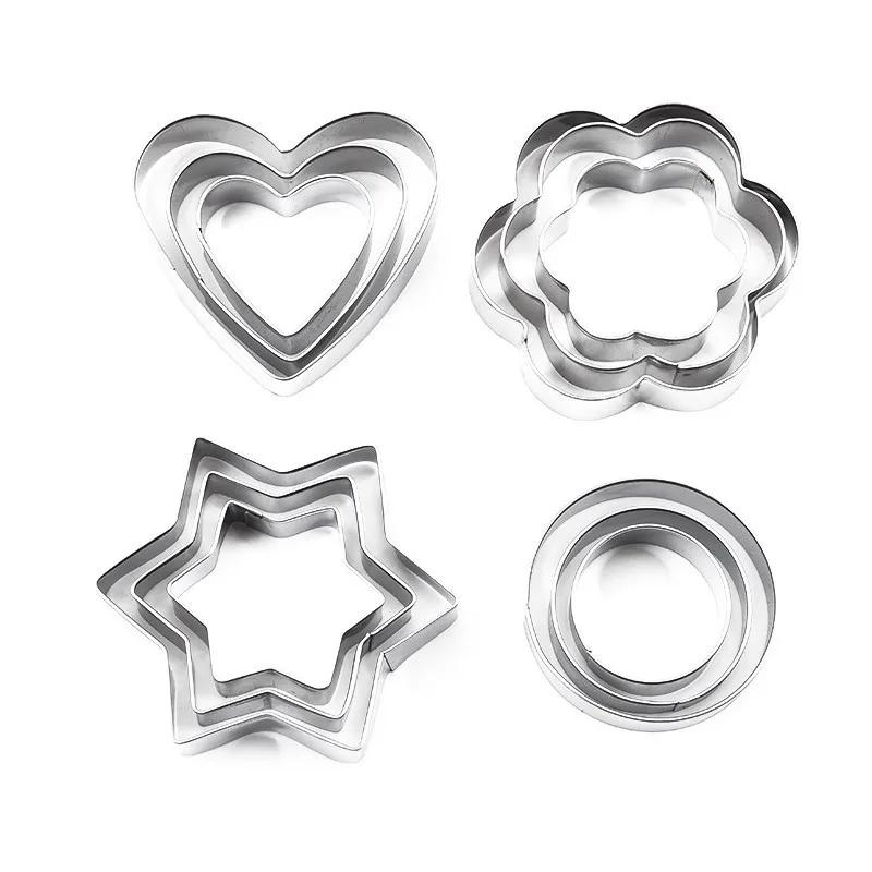 12pcs/set Stainless Steel Cookie Biscuit DIY Cake Mold Star Heart Round Flower Shape Fruit Cookie Cutter Baking Mould Egg Tools