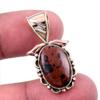 Natural Mahogany Obsidian Gemstone 925 Solid Silver Two Tone Pendant 1.25'' J8Z42