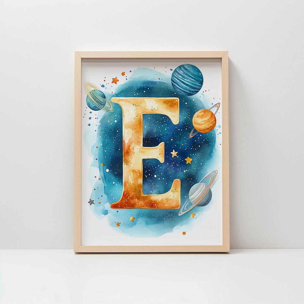 Kosmiczna Litera E - Plakat Dekoracyjny Do Pokoju Dziecięcego Kosmiczna Litera E - Plakat Dekoracyjny Do Pokoju Dziecięcego, 30X40 Cm, Rama Aluminiowa