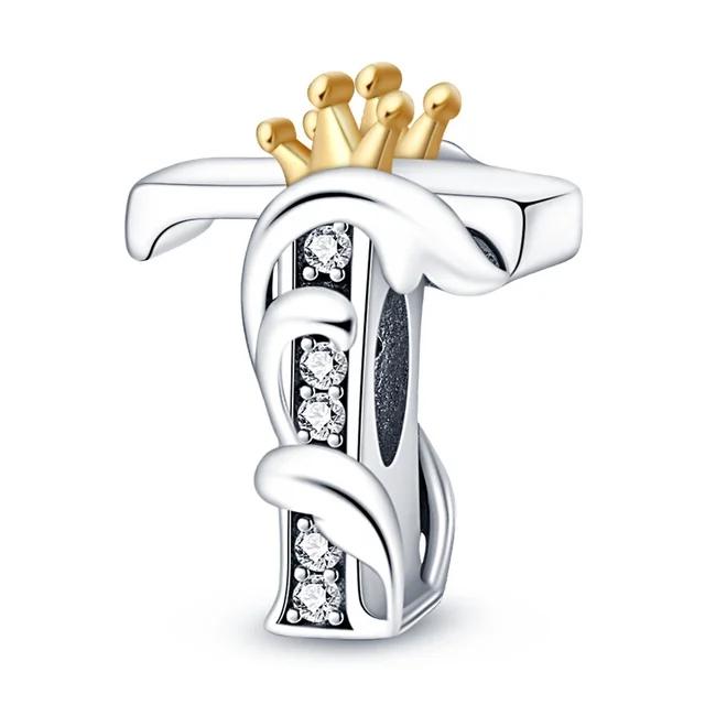 New Copper Charm Compatible With Original Bracelet Accessories Women Jewelry Piece Crown Twenty-Six Letters Collection
