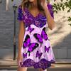 Summer Fashion Women's V Neck Short Sleeve Butterfly Printed Dress Sex Short Skirt Dresses