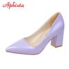 Fashion Aphixta New 2.9Inch Pointed Tou Patent Leather Shoes Women Pumps Purple Colorful Thick Heels Work Pointed Toe Heels Plus Size 50