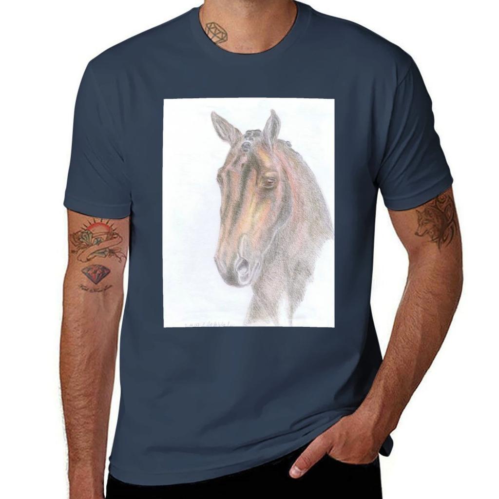 Dressage Horse Portrait From The Side Tshirt Casual Minimalist Short Sleeve Top Tshirt