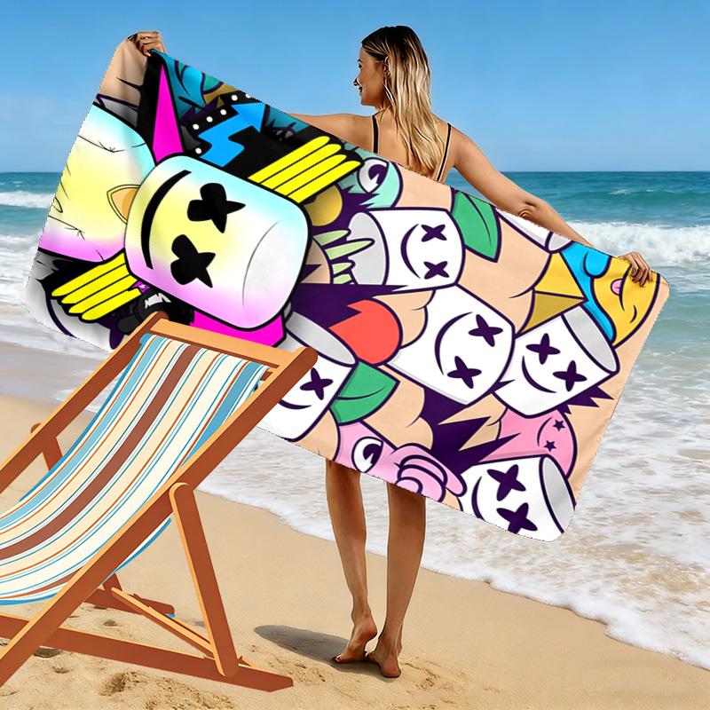Marshmello-themed print 2D Flat Print Beach Towel, Large Soft Quick Dry Towel for Beach Camping SwimmingXSTJ0915017