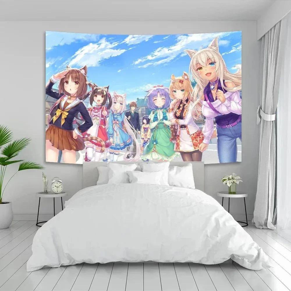 48. Anime Nekopara Wall Tapestry, Kawaii Background Cloth, Psychedelic Girls Dorm Pink Room Banner 26L0904