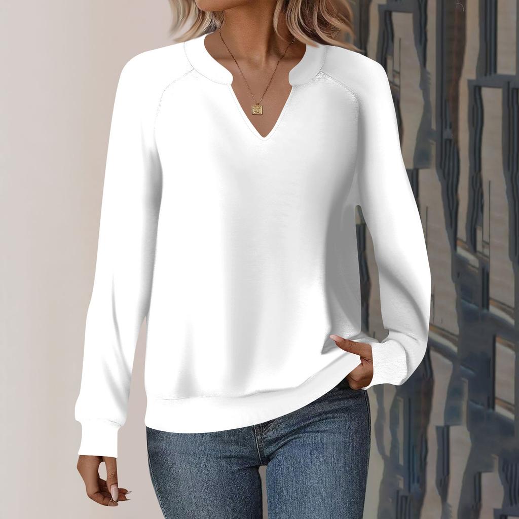 Женская повседневная толстовка с длинным рукавом и V-образным вырезом, однотонный свободный пуловер