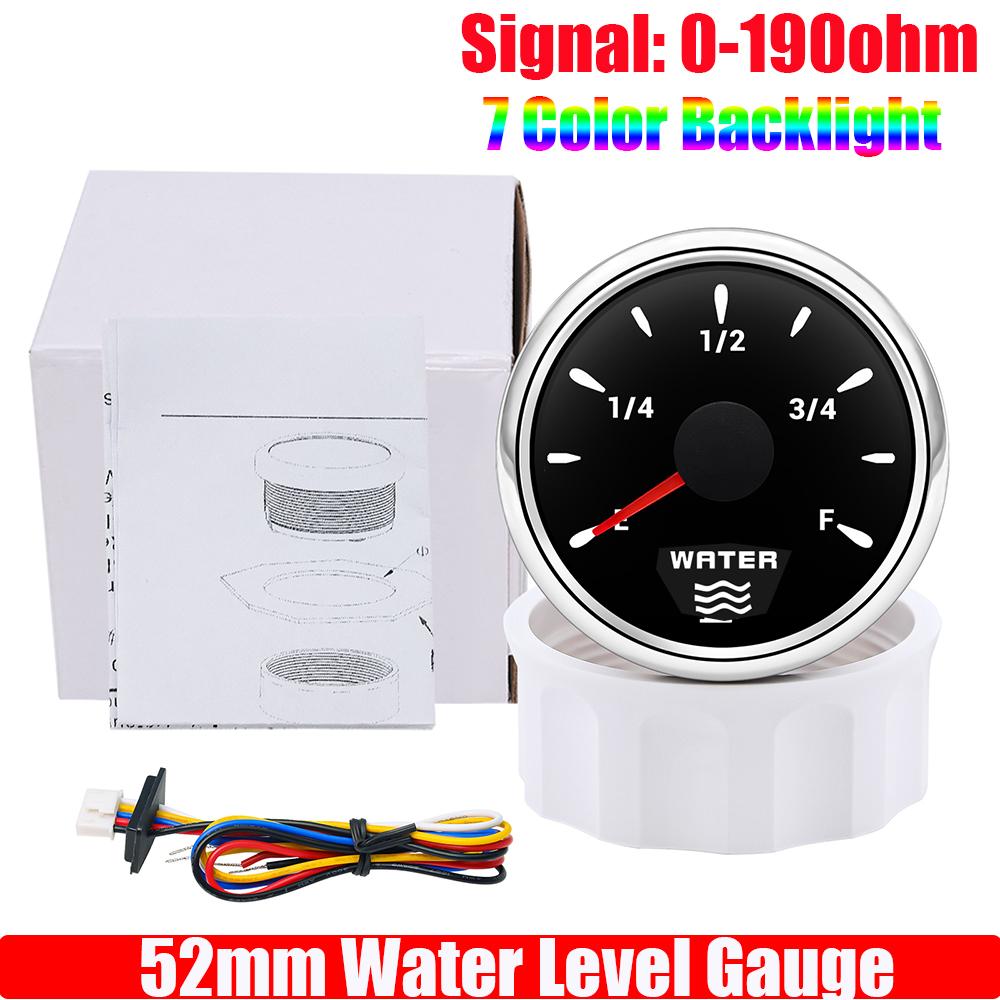 7 Color Backlight 52MM Fuel Level Gauge 0-190 Ohm Water Tank Gauge Meter Indicator 240-33 Ohm Oil Level Meter Auto Car Gauge