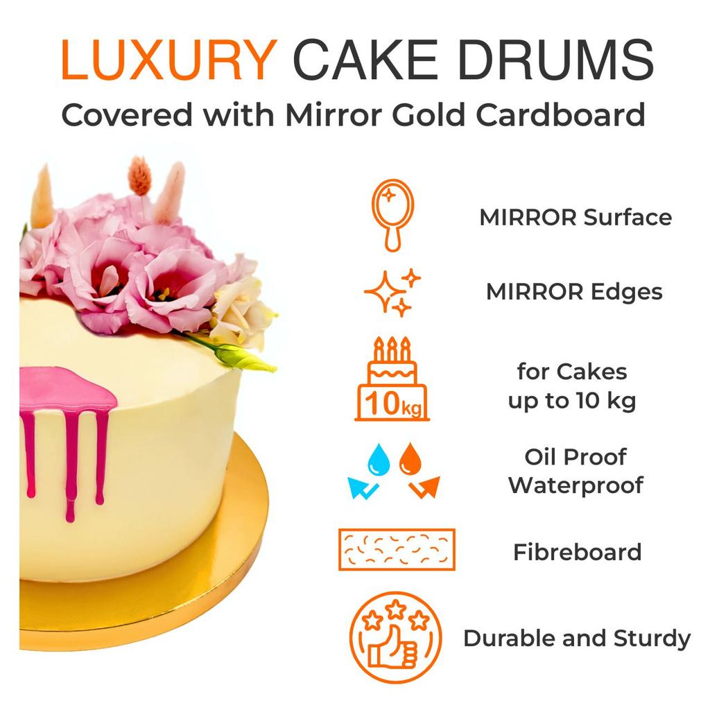 Cake board base gold 28 cm 1,2 cm set 10 pcs cake drum round luxe brand4cake