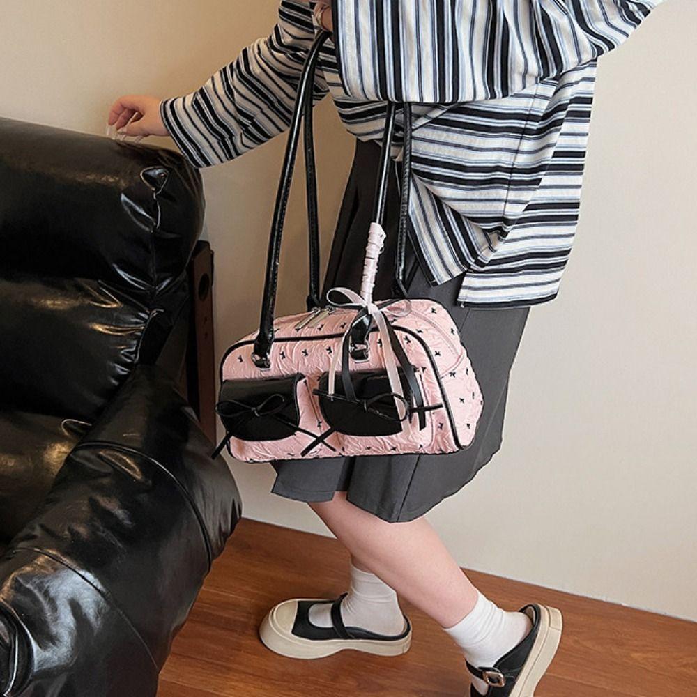 Korean Style Bow Ribbon Shoulder Bag Commuting Y2k Armpit Bag French Stick Underarm Bag Daily