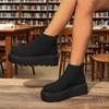 Fashion Leather Snow Boots Women Ankle Booties Platform Wedge Winter Plush Chelsea Boots Shoes for Women