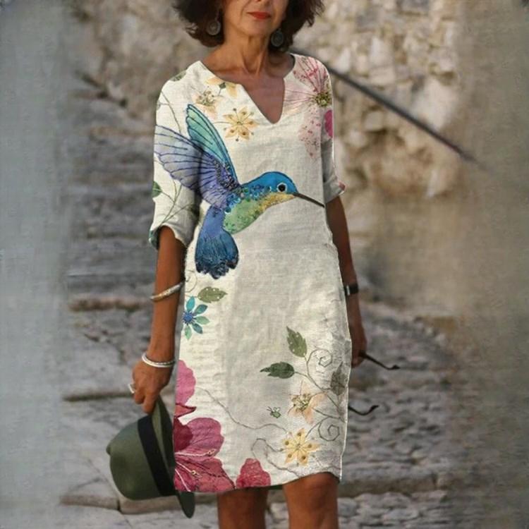 GMXIA Летний принт свободный бамбуковое волокно пенька цветочный короткий рукав женский винтажный литературный круглый вырез рукав пять четвертей