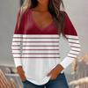 Womens Long Sleeve Tops V Neck Shirts Casual Stripe Print Basic Trendy Tee Blouses Fall Tunic Outfits Fitted T Shirts