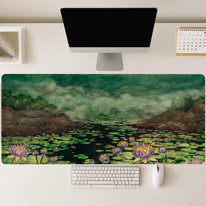 Mouse Pad Lotus Pond with Water Lilies Gaming Mouse Mat Desk Mat Laptop Accessories Carpet Playmat Desk Pad Gadgets Mousepad Xxl