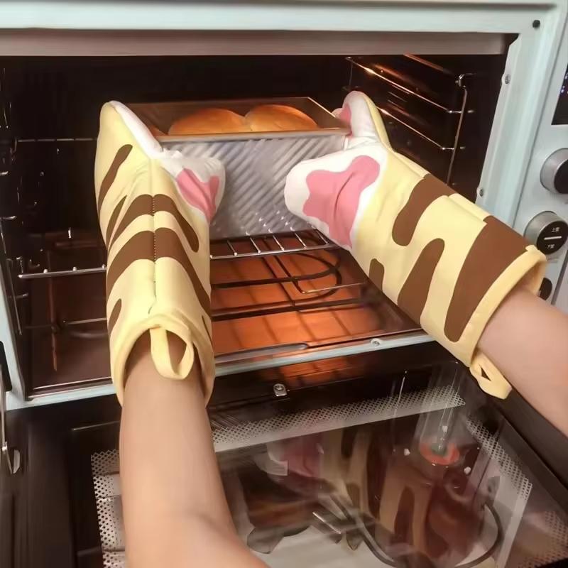 Длинные хлопковые термоизоляционные перчатки для выпечки 3D мультяшные животные кошачьи лапки прихватки для духовки микроволновой печи термостойкие нескользящие кухонные перчатки