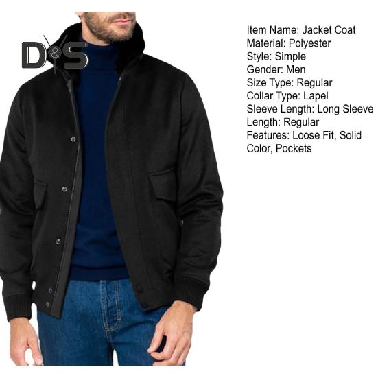 Осенне-зимняя мужская куртка с плюшевой строчкой, однобортная куртка с длинным рукавом и карманами с клапанами, однотонная шерстяная верхняя одежда