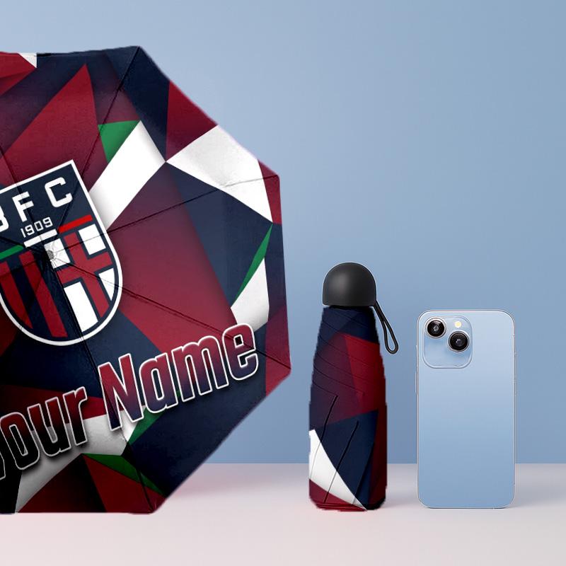 Bologna FC Manual Five Fold 8 Rib Umbrella Support Custom Text, Lightweight Travel Umbrella