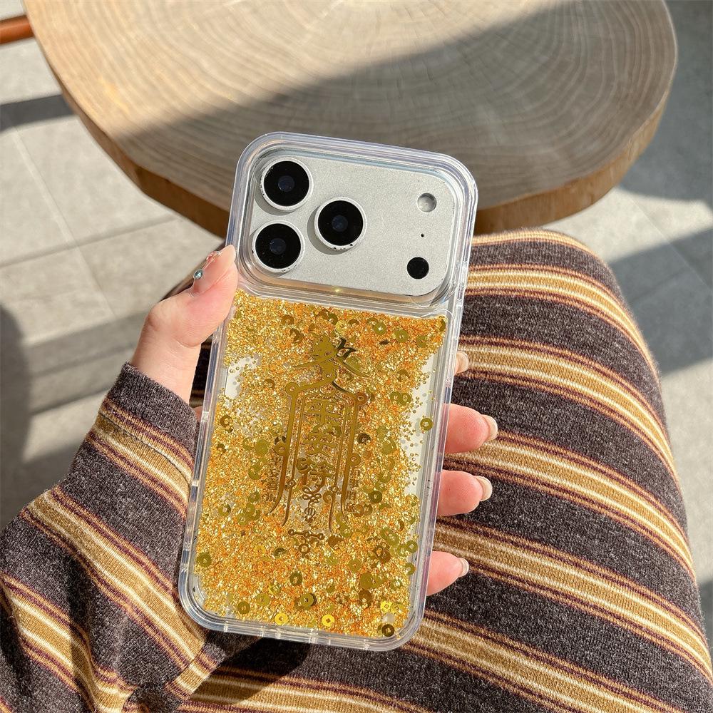 Чехол для iPhone 14/13 Pro Max с золотым переливающимся песком, противоударный