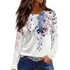 Women's Fashion Casual Slit Hem Round Neck Long Sleeve Loose Printed T-Shirt Ladies Top