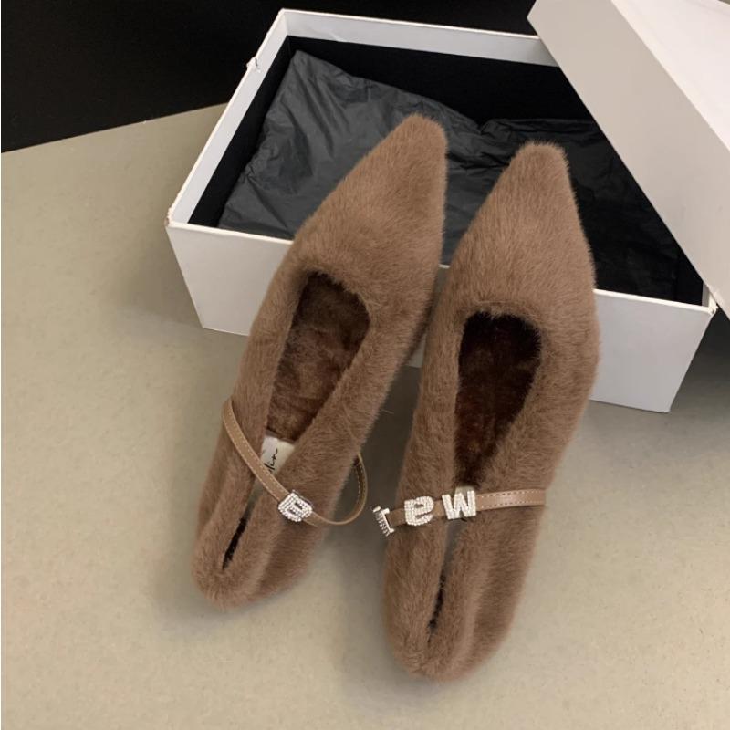 Новые стильные модные остроносые плюшевые туфли для женщин, туфли на плоской подошве для женщин с плюшевыми женскими сапогами Zapatos Mujer