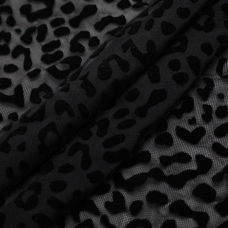 1/2/3yards Black Color Spandex Leparod Flocking Mesh Fabric Stretchy African Net Fabrics Nigeria George Fabric for DIY Sewing