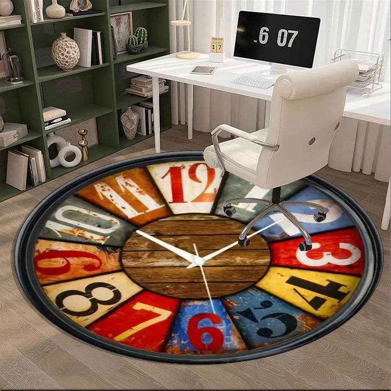 Vintage Cafe Clock Design round carpet Chair cushion Round Entryway Rug, Soft Round Rugs for Living Room, Bedroom, Circle Carpet decor gifts