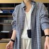 Женская синяя клетчатая рубашка с длинным рукавом для защиты от солнца - Ленивый стиль, Свободный крой, Универсальная тонкая куртка для весны, лета, осени