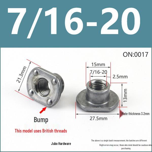 Thickened Welded T-Nut, Cold Heading Iron Plate, Round Imperial Fine Thread, Natural Color, Sizes M6/M8/M10.