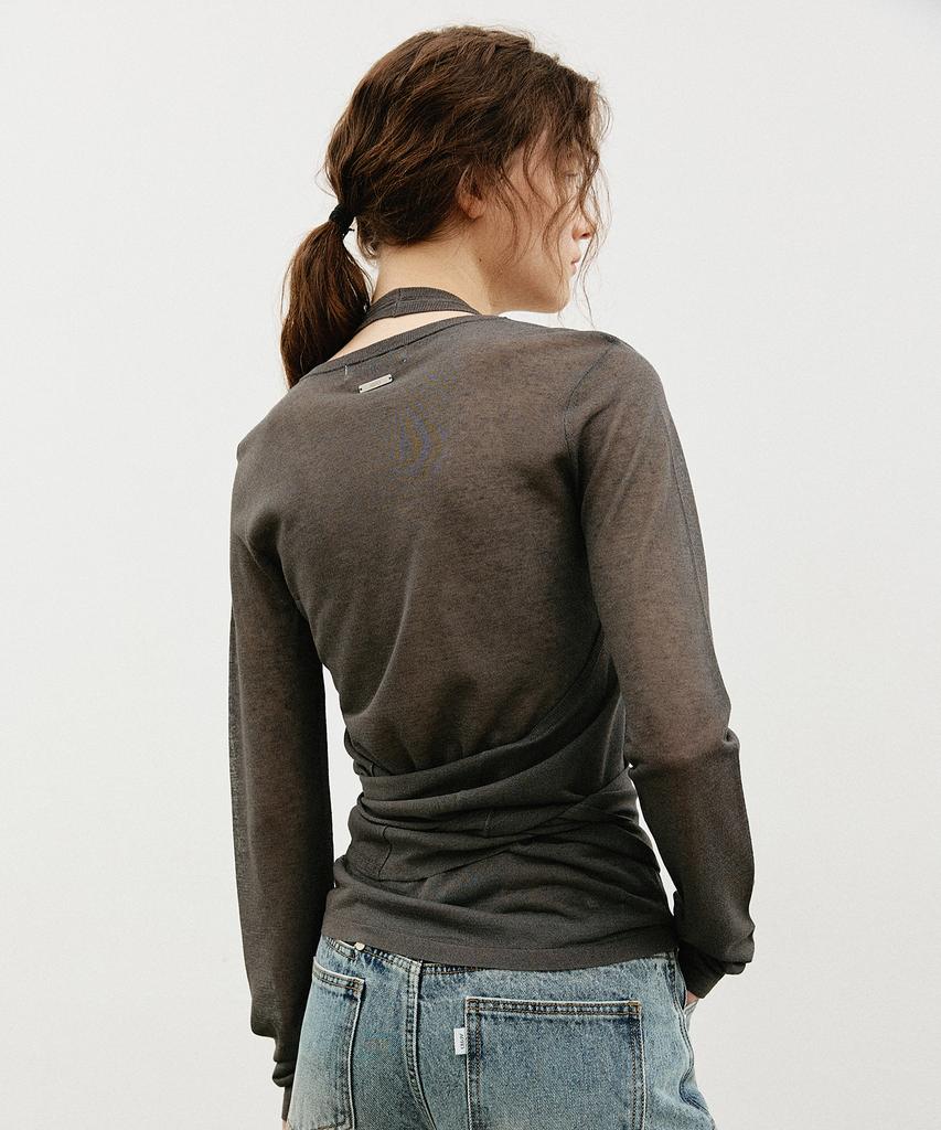 ARTID Linen Halterneck Layered Knit Set_Charcoal