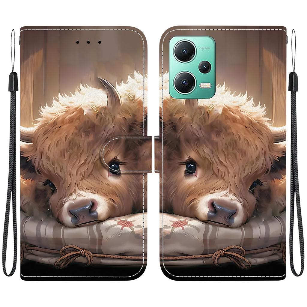 Handmade PU Leather Flip Case for Redmi Note 12 5G/Xiaomi Poco X5 Anti-Slip Shockproof Cover with Wrist Strap & Heart/Rose Cat Designs