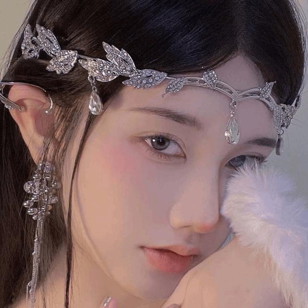 Exquisite Crystal Forehead Accessory Elegant Bride Shiny Hair Hoop Elf Rhinestone Headband  Wedding