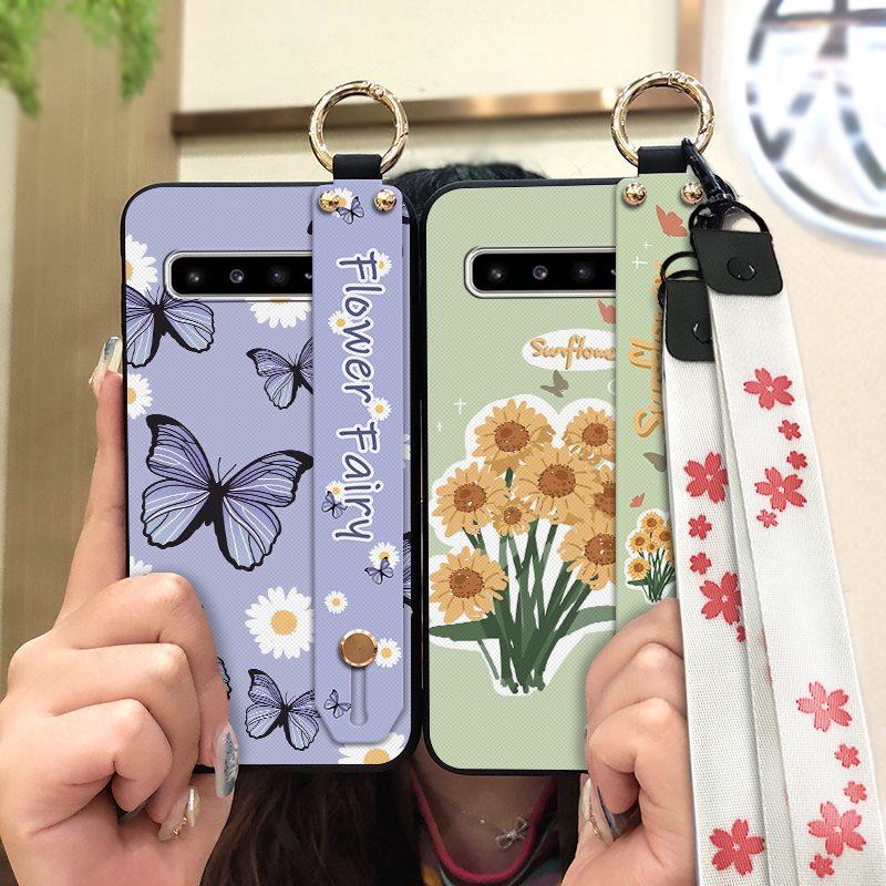 Phone Holder Oil Painting Phone Case For Samsung Galaxy S10 5G/SM-G977N Fashion Design Lanyard Silicone Shockproof Ring