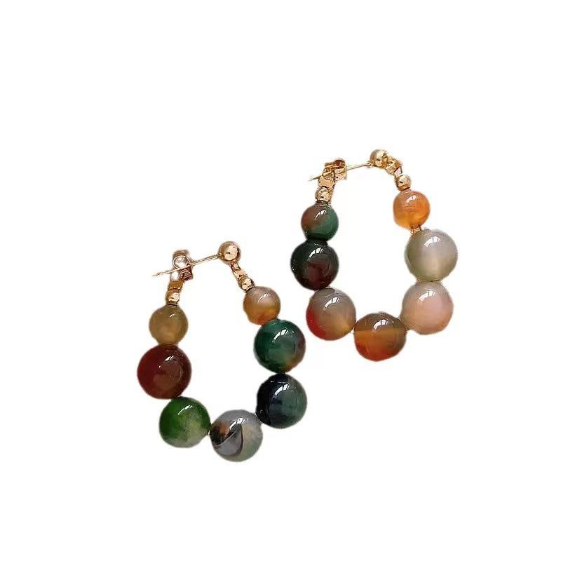Vintage Colorful Natural Stone Beaded Earrings
