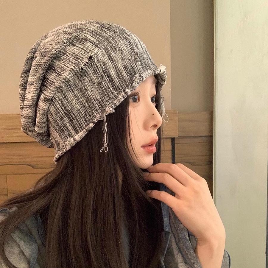 Пустошь ветер постепенное изменение вязание отверстия ворс шапка женская весна и лето улица ретро ленивый ветер тай-дай универсальный послеродовой холодный шапка