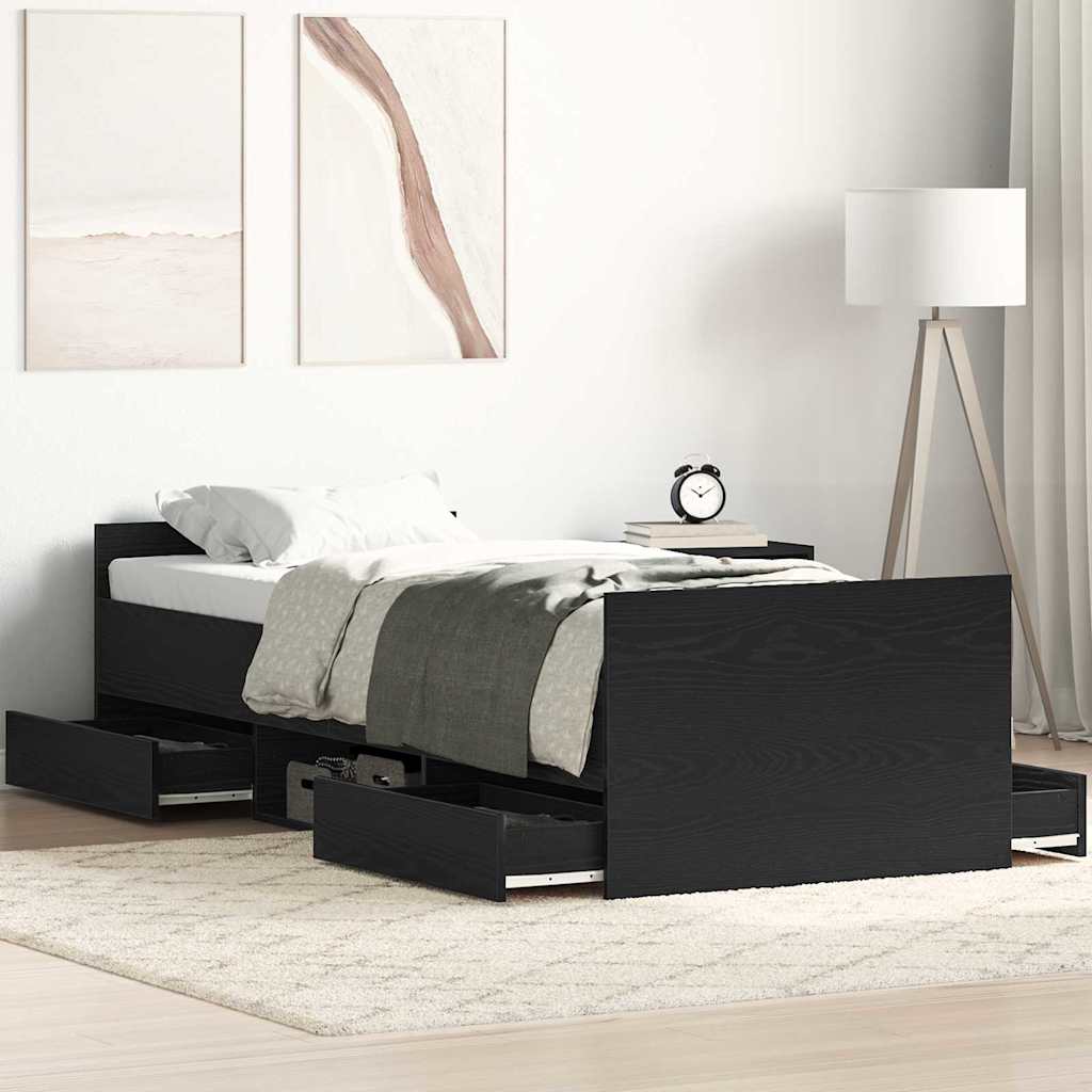 Bed Frame Black Oak Effect 193 x 78 x 50 cm Engineered Wood