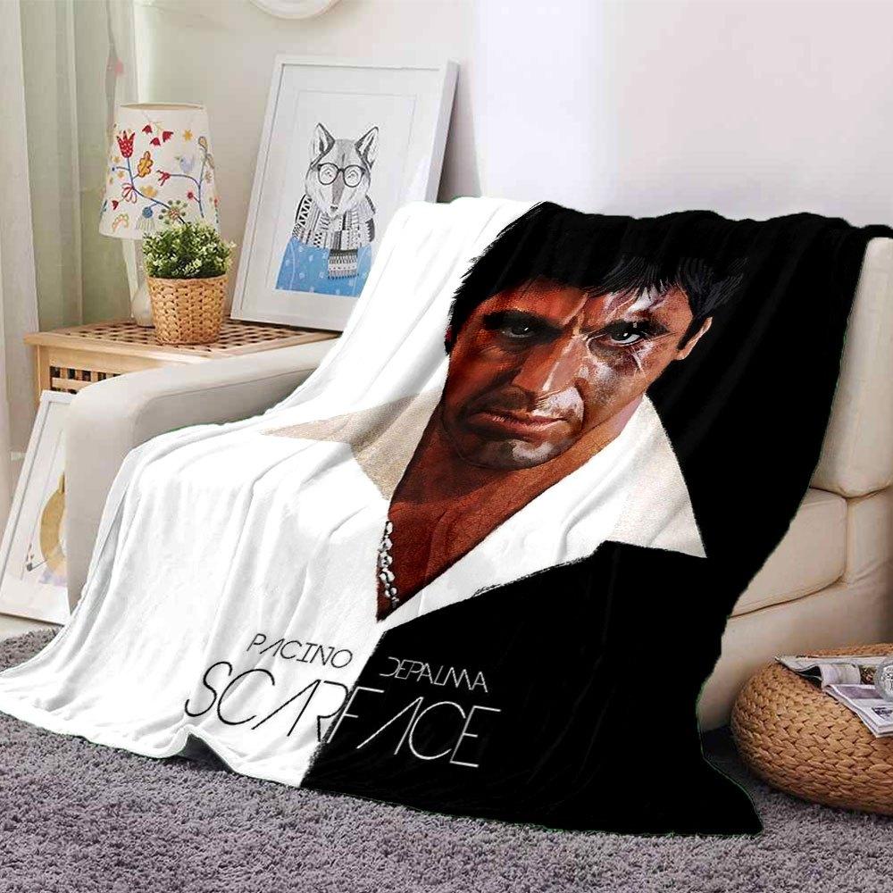 1pc Scarface-Inspired Flannel Blanket - Soft Cozy All-Season Throw for Bedroom, Sofa, Camping, Travel - Perfect Gift for Movie FansB39