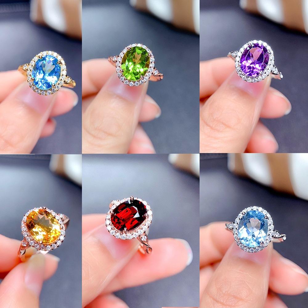 Colorful Gemstone Rings Imitation Natural Topaz Amethyst Citrine Peridot Garnet Open Rings for Girls