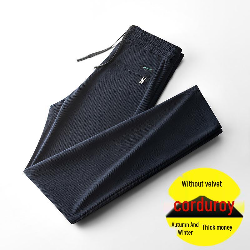 Мужские вельветовые брюки на флисовой подкладке - Эластичные, Свободного кроя, Прямого покроя для осени и зимы