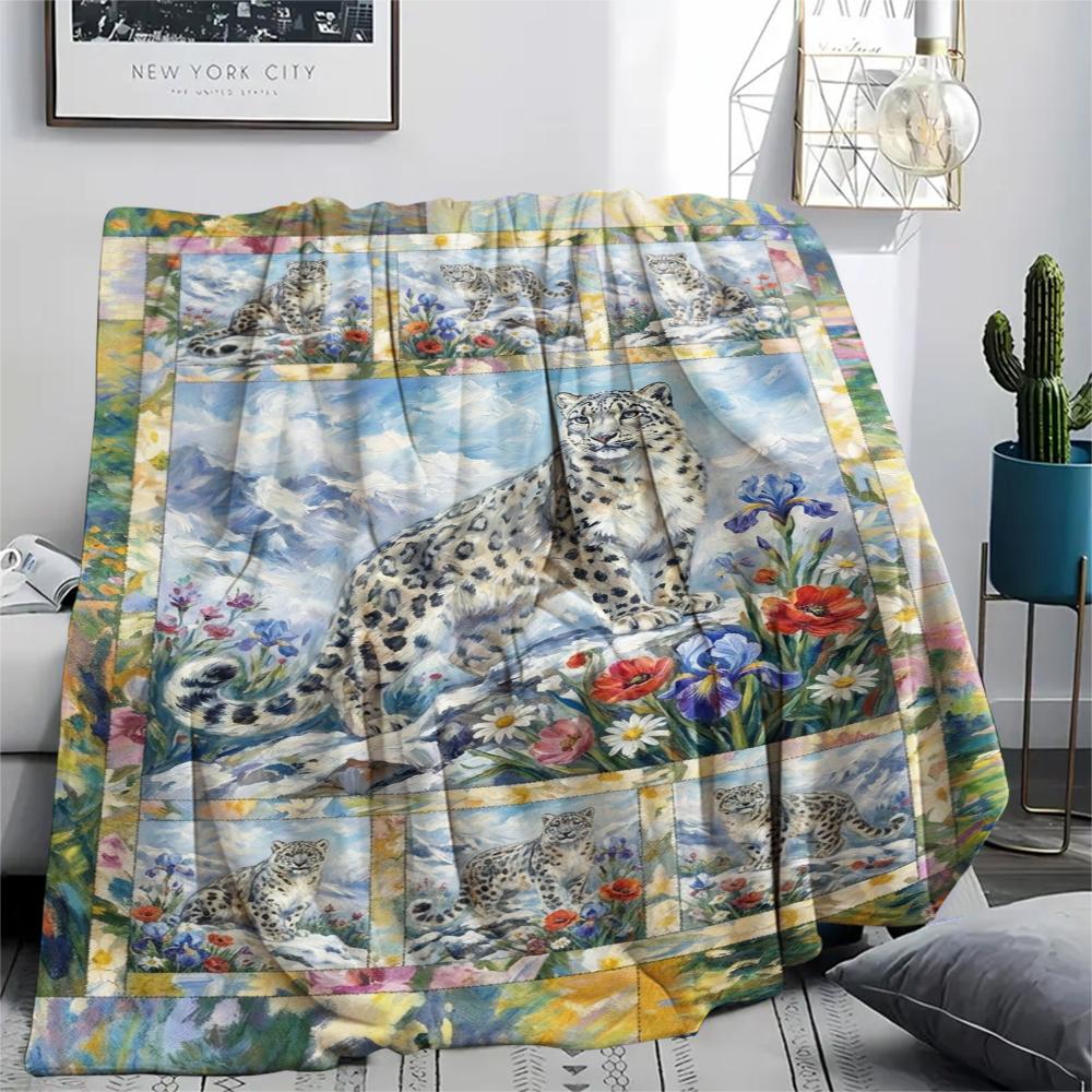 Snow Leopard Animal Print Flannel Blanket, High quality Comfortable for All Seasons, Home Decor, Warmth and Comfort, Perfect for Christmas Gifts121