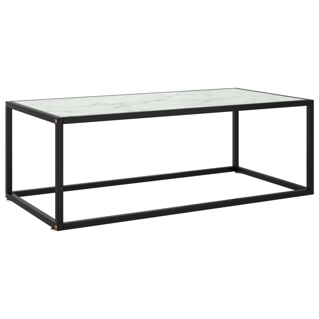 Black Coffee Table with White Marble Effect Glass 100 x 50 x 35 cm